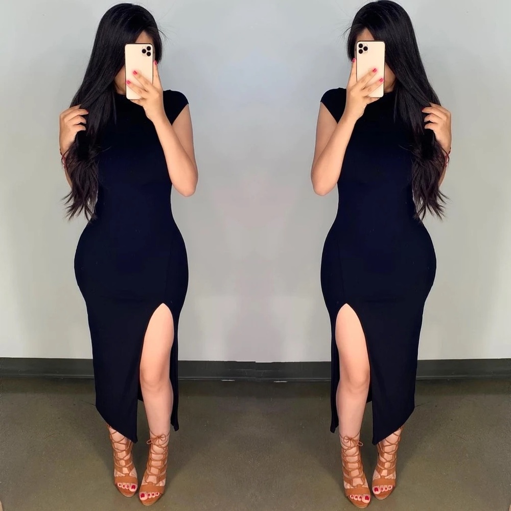 Black high slit dress